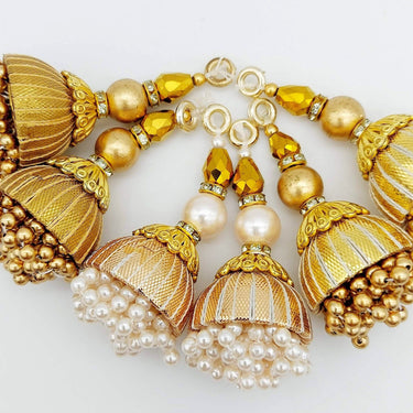 Handcrafted Light Gold Bead Tassels Latkan, Indian Latkans, Pearl Bell Tassels